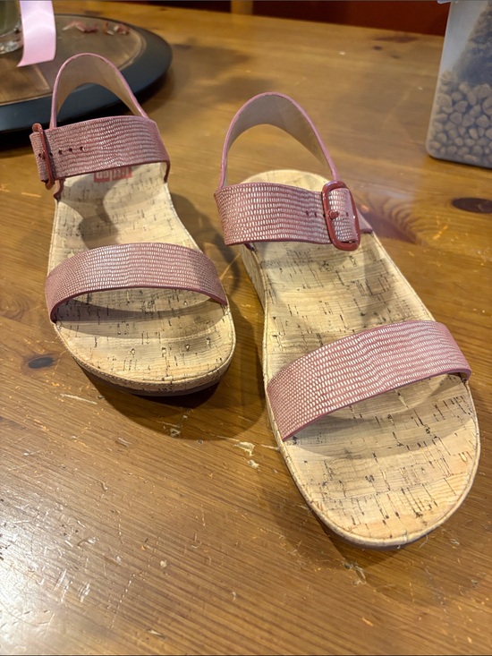 Fitflop Shoes - FitFlop Tan Textured Strap Cork-Effect Sandals